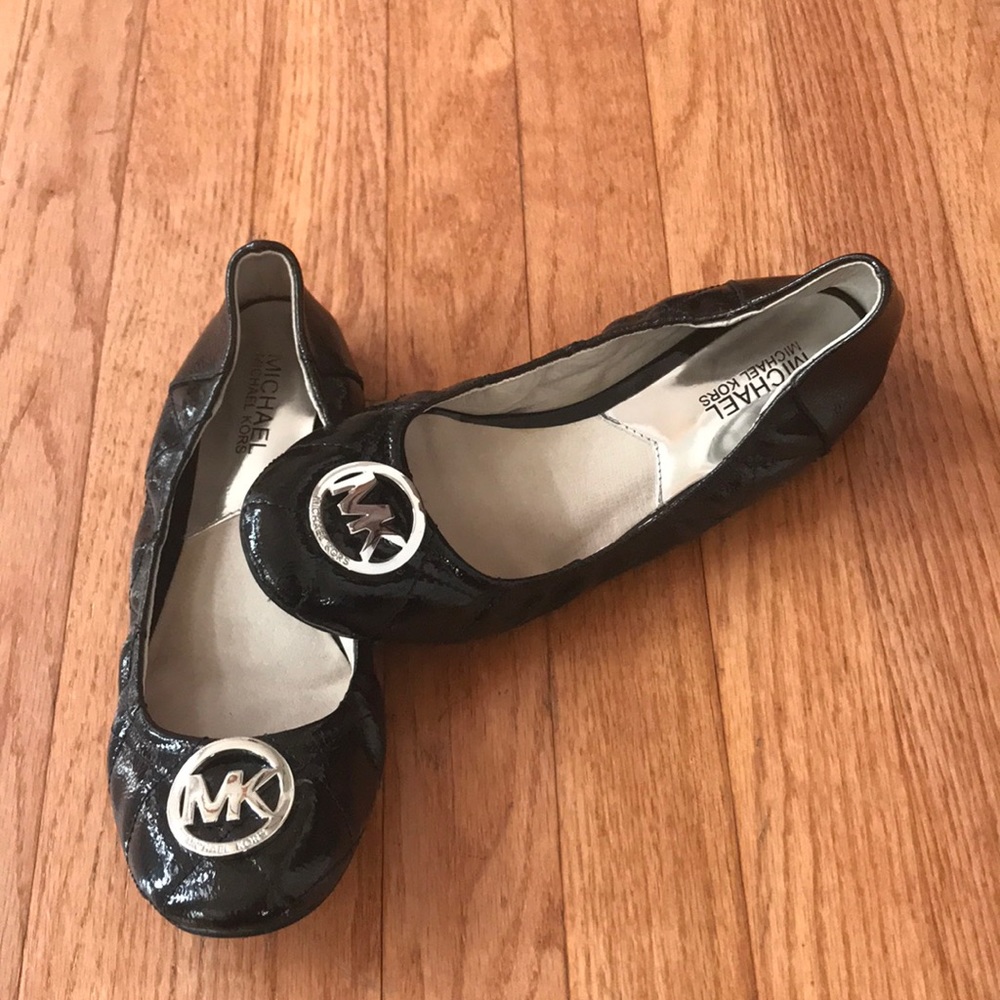 Michael Kors black patent quilted logo flats 8